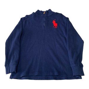 Polo Ralph Lauren Pullover Mens Large Blue Big Red Pony Logo Quarter Zip Vintage
